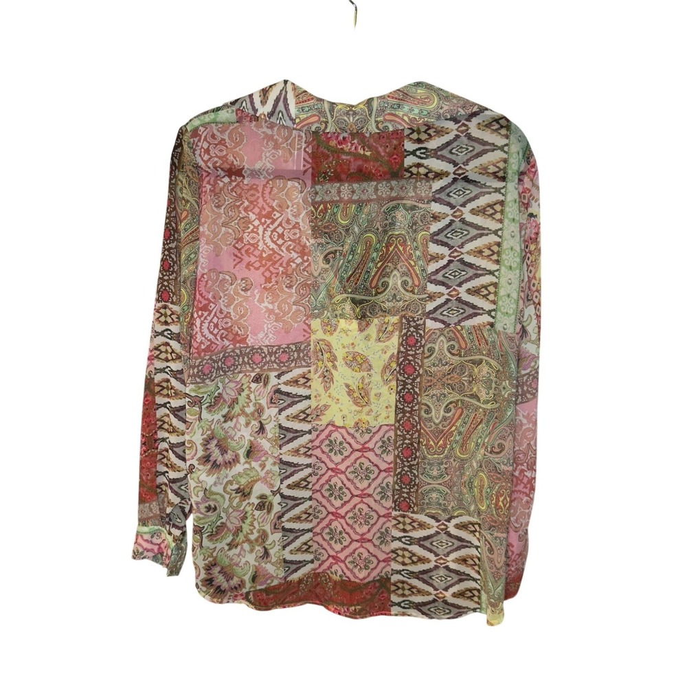 Zara Semi-Sheer Patchwork Boho Blouse Size XL - image 3
